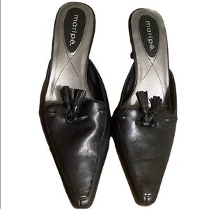 🌹 Black MARIPE Tassel Pointed Mules - Size 7.5